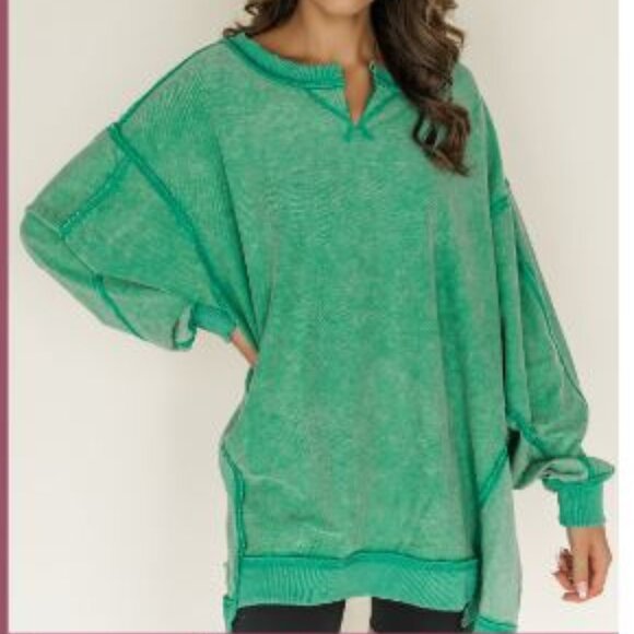 Fantastic Fawn Tops - Fantastic Fawn Oversized Mineral Wash Green Sweatshirt